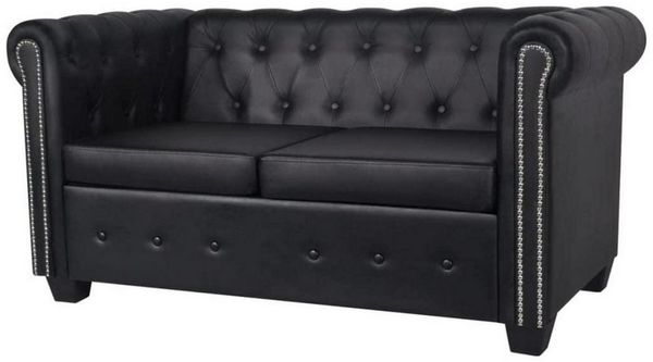 LuxusKollektion Chesterfield-Sofa Sofa Chesterfield Echtleder Bürosofa Couch 2-Sitzer Schwarz