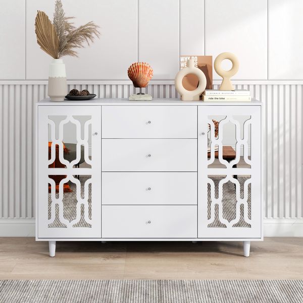 Flurschrank 147,5x40x102 cm - Luxuriöses Design mit Spiegeloberfläche & Glasgriffen