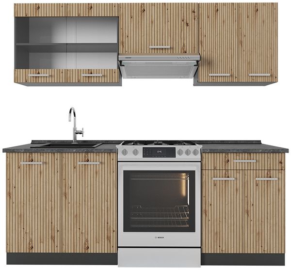 Küchenzeile R-Line Artisan Eiche/Anthrazit 200 cm , AP Anthrazit Vicco