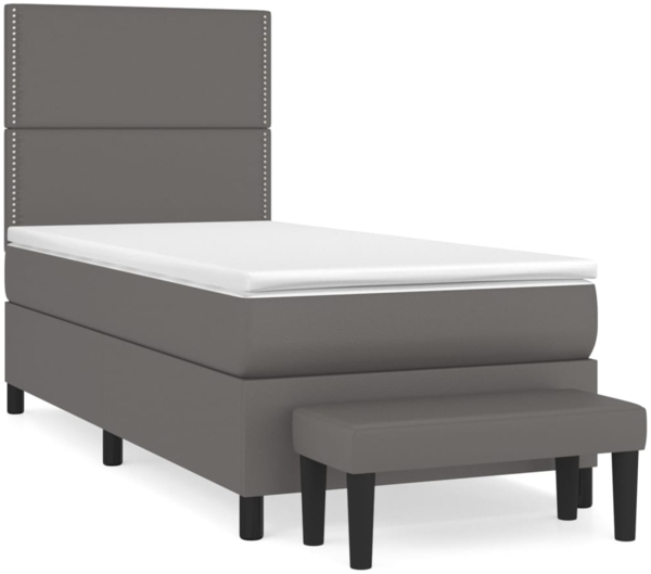 vidaXL Boxspringbett mit Matratze Grau 90x200 cm Kunstleder 3137585