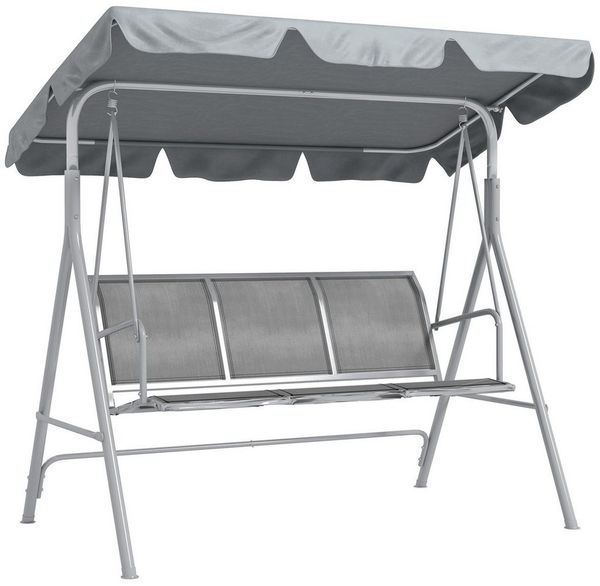MC Star Hollywoodschaukel 3-Sitzer Gartenschaukel mit Dach, Metall Grau Silber, 170x110x153 cm, perfekte Relaxliege für Garten & Terrasse