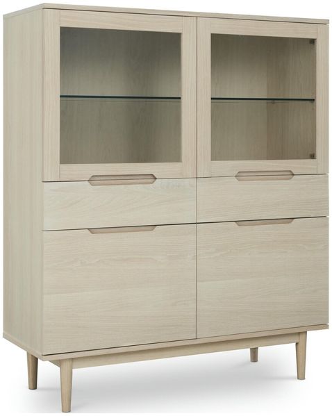 Highboard Enimeta Eiche Whitewash 146 cm - 4 Türen, 2 Schubladen, LED & Soft-Close