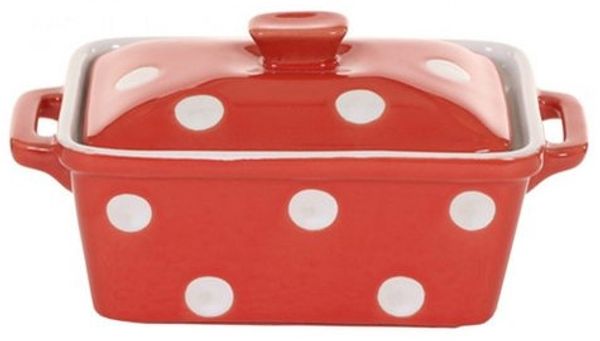 Isabelle Rose Butterdose Punkte Dots Herzen, (Backform, ca. 16,5 x 10 x 8 cm, mit Griffen und Deckel), handbemalt, ofenfest & geeignet für Mikrowelle, Spülmaschine