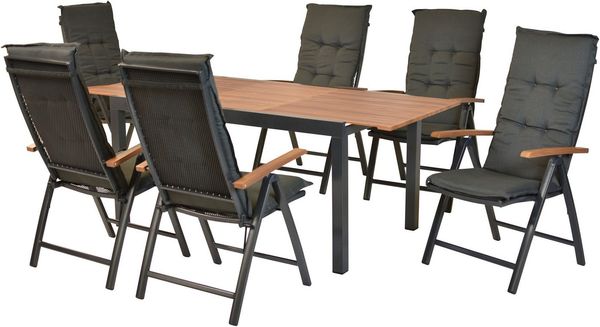MERXX Garten-Essgruppe »Thasos«, (Set, 13-tlg), folierte Armlehnen und Tischplatte in Holzoptik