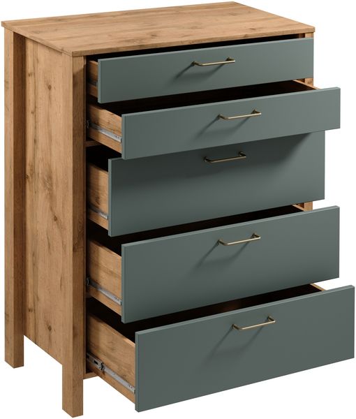 AX LIVING Kommode mit Schubladen Iseonia K5S 90cm, Eiche Wotan & Grün Bild 2