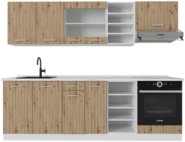 Küchenzeile R-Line Artisan Eiche/Weiß 240 cm ohne Arbeitsplatte Vicco