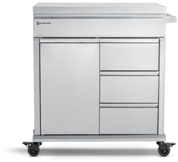 BURNHARD® Grill Beistellwagen mit Edelstahl-Arbeitsfläche, Grilltisch, 4 Soft-Close Schubladen, Vollgummi-Rollen – kompatibel mit EARL & FRED Gasgrills - Edelstahl - #946338