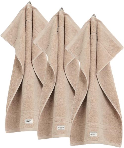 GANT Gästetuch, 3er Pack - Premium Handtuch, Frottee, Bio-Baumwolle Sand 30x50cm