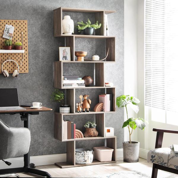 Vasagle Bücherregal, Regal mit 6 Ebenen, Standregal, Büroregal, freistehend, Dekoregal, zur Präsentation, modern, für Wohnzimmer, Schlafzimmer, Büro, greige LBC061M01 von Songmics