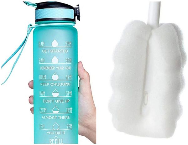 Botells Trinkflasche Sportflasche Wasserflasche 1l, Trink Motivation, Strohhalm, Shakerball, leicht, auslaufsicher, motivierend, robust