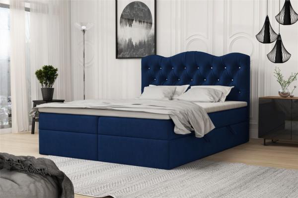 Boxspringbett Schlafzimmerbett LODOS 200x200cm Stoff Riviera Blau