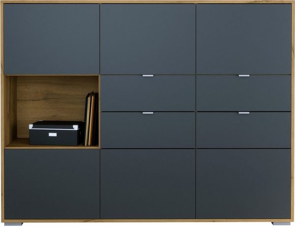 Vladon Highboard Milano (Highboard mit 6 Türen Anthrazit matt, 4 Schubladen Anthrazit matt, Made in Germany), Korpus Eiche Evoke (152,5 x 118 x 37 cm)