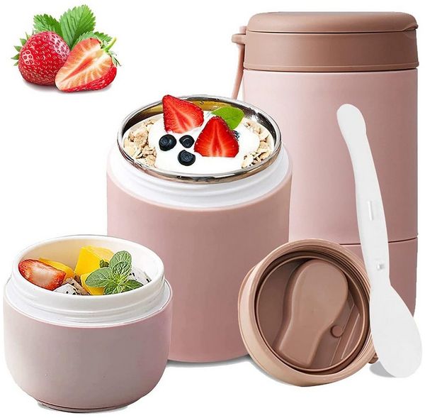 MOPUEA Lunchbox Müslibecher To Go 800 ml Thermobehälter Doppelwandig Joghurtbecher, (1-tlg), mit Löffel auslaufsicher