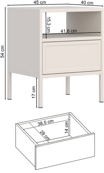 Selsey 'Velveto' – Nachttisch mit Schublade und Nische, schwarz, 45 cm Bild 5