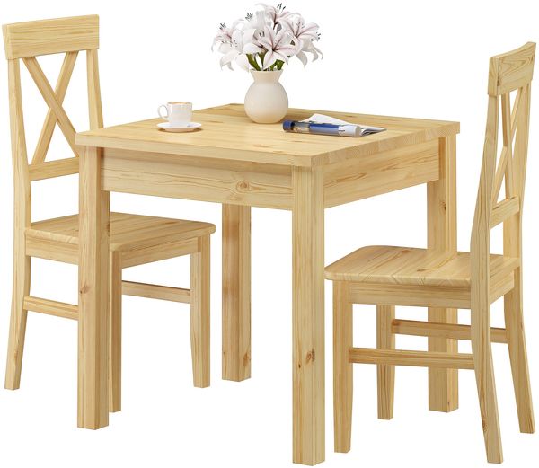 Essgruppe Klassisch mit Tisch und 2 Stühle Kiefer natur Massivholz 90.70-50 A -Set 23