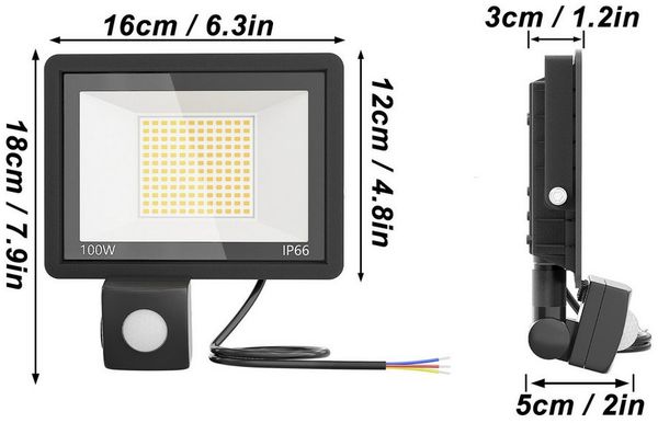 FIVMEN LED Flutlichtstrahler LED Strahler mit Bewegungsmelder 100W Superhell Scheinwerfer, Aussenlampe für Garten, Innenhöfe, Garage
