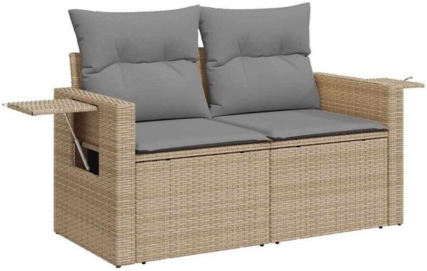 vidaXL 11-tlg. Garten-Sofagarnitur mit Kissen Beige Poly Rattan 3326550 Bild 5