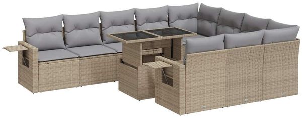 vidaXL 11-tlg. Garten-Sofagarnitur mit Kissen Beige Poly Rattan 3326550 Bild 2