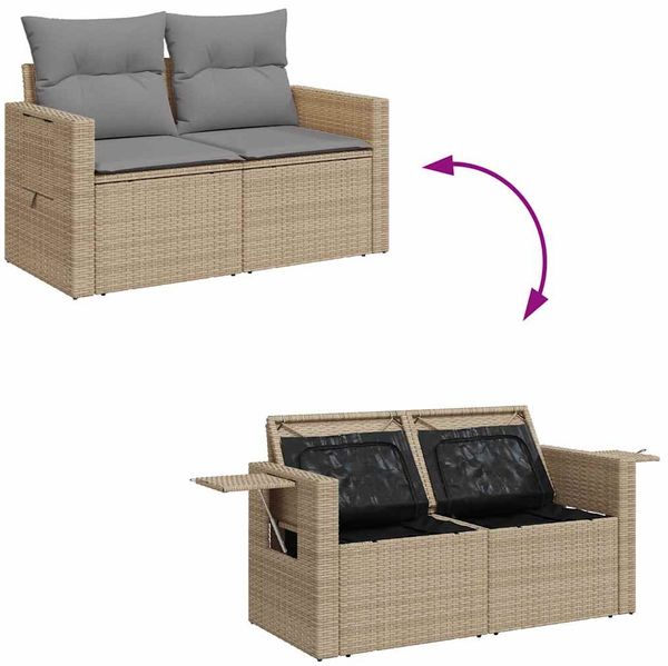 vidaXL 11-tlg. Garten-Sofagarnitur mit Kissen Beige Poly Rattan 3326550 Bild 11