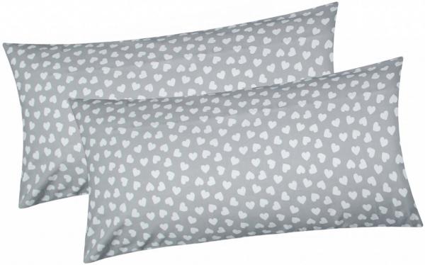 Heubergshop Kissenbezug, (2 Stück), 2er Set 40x80cm Herzen in grau und weiß Kissenhülle (570/1-40x80)
