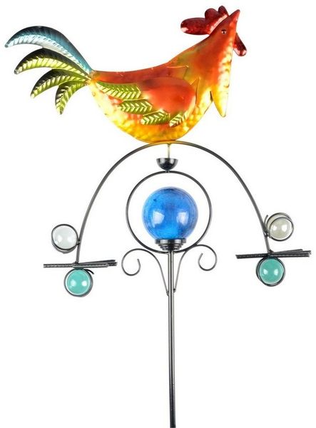 Solar Wetterhahn bunt mit Dekokugel leuchtend Windspiel Beetstecker Gartendeko