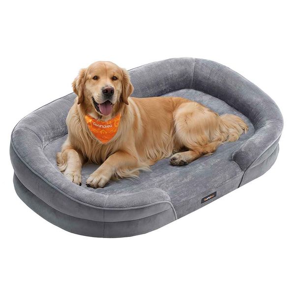 Feandrea Hundebett, Hundekissen, für große Hunde, 106 x 76 x 18 cm, orthopädisch, wasserdichte Innenschicht, erhöhte Ränder, abnehmbarer, waschbarer Bezug, rutschfest, hellgrau PGWDE283G01