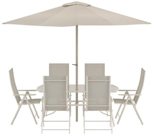 Venture Home Garten-Essgruppe Brekki Gartenset Sonnenschirm, Tisch 90x150cm 6 St, (7-tlg)