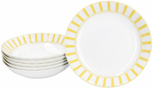 MamboCat Suppenteller Split gelb 6er Set Suppenteller 450ml Porzellan Teller tief Streifen