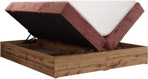 Polsterbett mit Bettkasten, Boxspringbett ohne Kopfteil WOOD ZERO, 7-Zonen Multipocket-Matratze und Topper, modernes Bett für Schlafzimmer - Rosa Cordstoff - 200 x 200 cm - H3 Bild 5