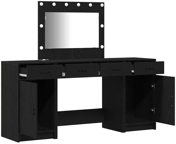 vidaXL Schminktisch mit Spiegelbeleuchtung 3 pcs Schwarz Holzwerkstoff 3334246 Bild 6