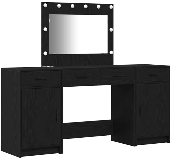 vidaXL Schminktisch mit Spiegelbeleuchtung 3 pcs Schwarz Holzwerkstoff 3334246