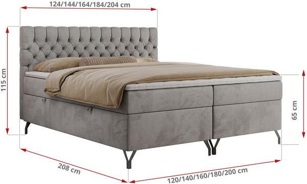 Boxspringbett mit Kopfteil und Topper, Polsterbett - GRIMALDI - 180 x 200 cm - Hellgrau Velvet - H4 Bild 5