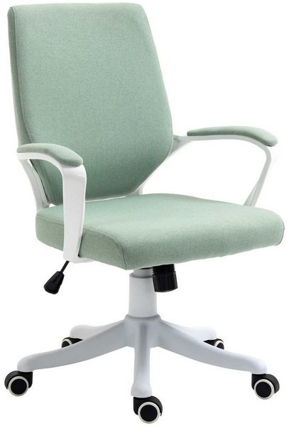 Vinsetto Bürostuhl Schreibtischstuhl Home-Office-Stuhl mit Wippenfunktion Rückenlehne höhenverstellbarer dick gepolstert ergonomisch 360°-Drehräder Polyester Nylon PP Grün+Weiß 62 x 69 x 92-100 cm