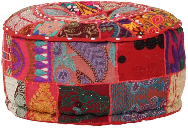 vidaXL Patchwork Sitzpouf Rund Baumwolle Handgefertigt 40x20 cm Rot 246571