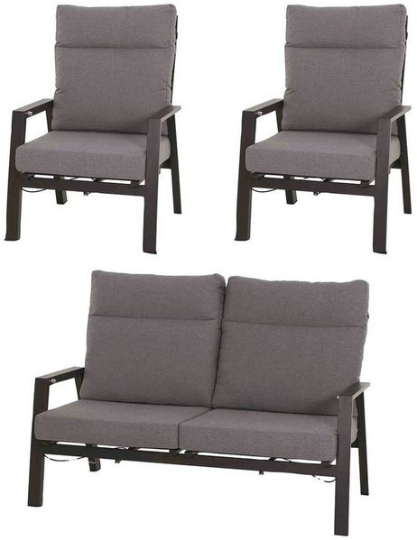 Siena Garden Gartenlounge-Set Valencia, (3-tlg, 1x Bank, 2x Sessel), Aluminium,verstellbar,inkl. Kissen in salt&pepper, mit Reißverschluss