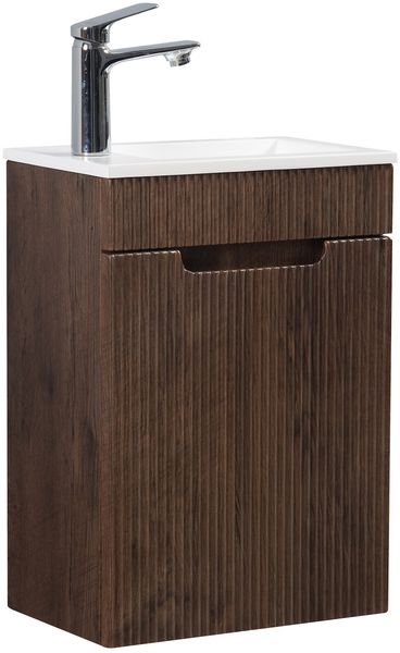 Badplaats Gäste-WC Waschtisch Set Thermis 40 x 22 cm Walnuss Braun - Badmöbel Set mit Waschbecken und Unterschrank, Vormontiert und mit Soft-Close