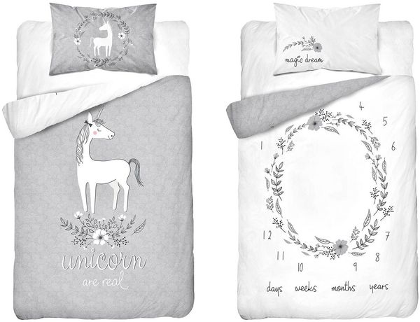 Carpe Sonno Babybettwäsche Baby Bettwäsche Set 100x135 Bettbezug Babybett Bettwäsche 100x135, Mischgewebe, 2 teilig, Kleinkind Babybettwäsche 100x 135 Grau Neugeborene