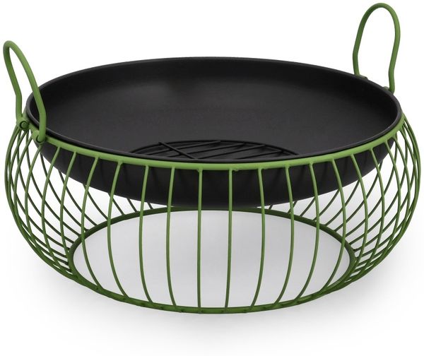 Feuerschale Silmay aus hitzebeständigem Stahl, modern, schwarz-grün, Ø 57 cm, pulverbeschichtet