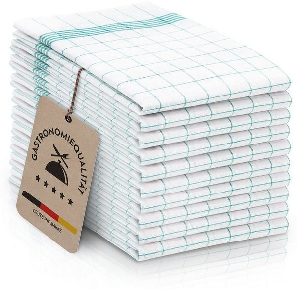 ZOLLNER 10er Set Geschirrtücher Baumwolle in 50x70 cm - super saugstarke und langlebige Küchentücher - waschbar bis 95°C – in türkis weiß kariert - Gastronomiequalität - Oeko Tex® Zertifiziert
