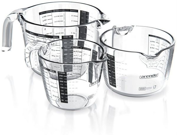 Arendo Messbecher 250 ml, 500 ml & 1000 ml Glas Messkrug Set, Borosilikatglas, Glas, (Set, 3-St), hitzebeständig, präzise Skala, Mikrowellen-geeignet, Küchenhelfer