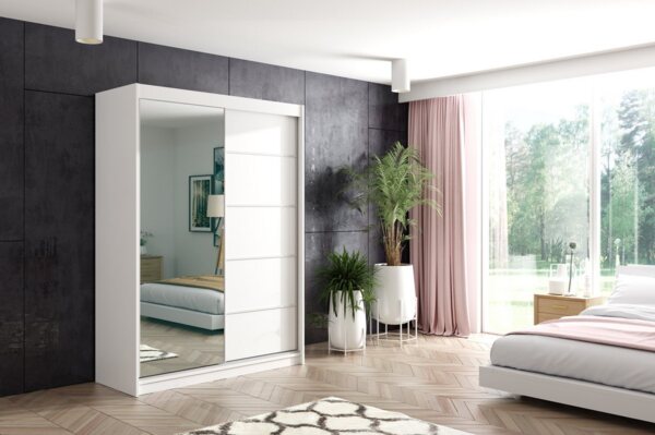 ALTDECOR Schiebetürenschrank MAKI (Kleiderschrank Garderobenschrank mit viel Stauraum, Moderner Schrank) Spiegel Spiegeltüren Vielseitiger Schwebetürenschrank LED Beleuchtung Bild 5