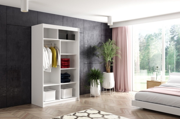 ALTDECOR Schiebetürenschrank MAKI (Kleiderschrank Garderobenschrank mit viel Stauraum, Moderner Schrank) Spiegel Spiegeltüren Vielseitiger Schwebetürenschrank LED Beleuchtung Bild 3