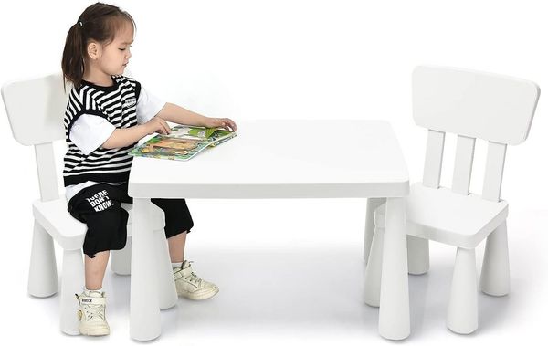 KOMFOTTEU Kindersitzgruppe Kindertisch mit 2 Stühlen, (Set), aus Kunststoff