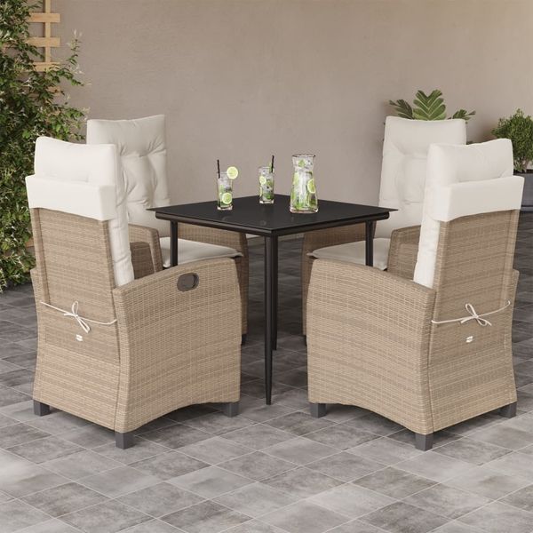 vidaXL 5-tlg. Garten-Essgruppe mit Kissen Beige Poly Rattan 3212803
