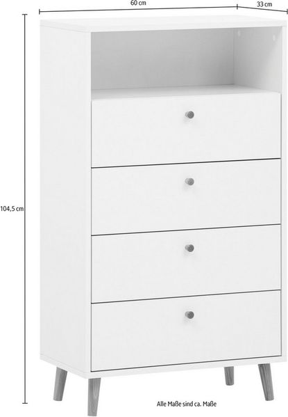 Schildmeyer Kommode Bjarne, Breite 60 cm, 4 Schubladen, Griffe und Möbelfüße aus Massivholz Bild 4