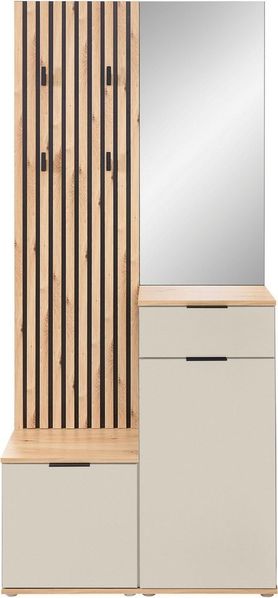 HBZ Kompaktgarderobe Simple mit Spiegel, Flurgarderobe BxHxT 88 x 195 x 35 cm (4-St) mit Bank, Paneel, Schuhkommode mit Schubkasten und Spiegel