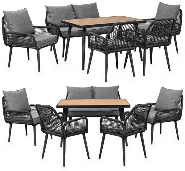 Swing&Harmonie Gartenlounge-Set für 4-6 Personen mit Tisch, Sofa, Stühle, Esstisch, (wetterfest, WPC-Tischplatte, Seilgeflecht Lounge, inkl. Kissen Sienna Garten Sitzgruppe), Outdoor Essgruppe