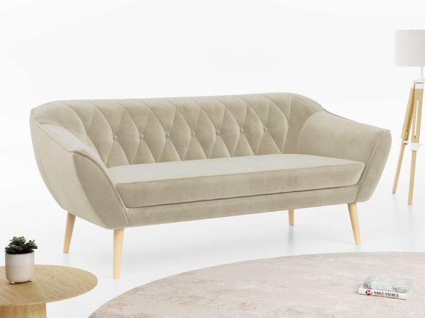 Sofa, Skandinavischer Stil, Holzbeine - PIRS - 3 Sitzer - Beige - Velvet