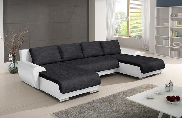 Wohnlandschaft mit Schlaffunktion Faris U-Form - Couch, Schlafsofa mit Bettkasten, Couchgranitur mit Bettfunktion, Big Sofa, Bettsofa (Dunkelgrau (Kronos 22))