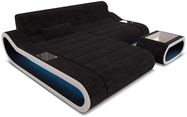 Stoff Ecksofa Concept L Form - Strukturstoff - dunkelgrau-weiß - Links